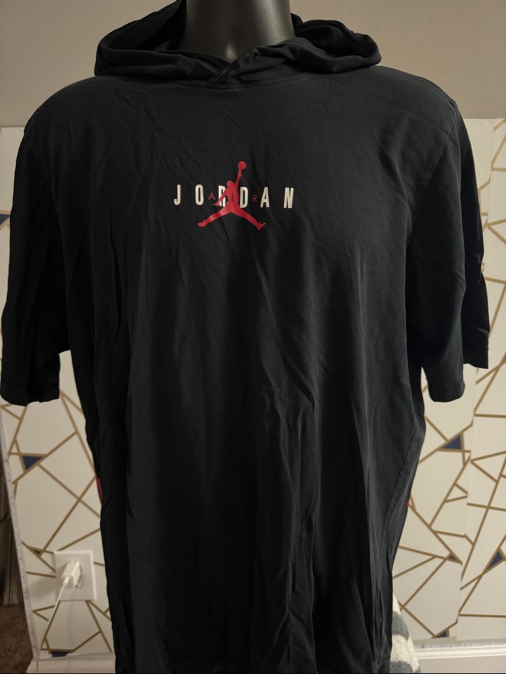 Jordan Black Short-Sleeve Hoodie with Red Jumpman Logo
